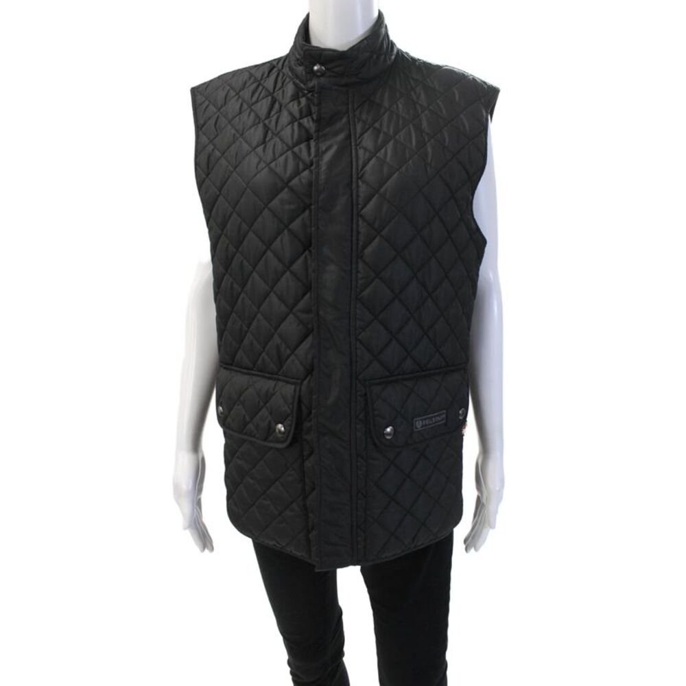 Belstaff Mens Black Quilted Biker Vest Sleeveless High Neck Size 50